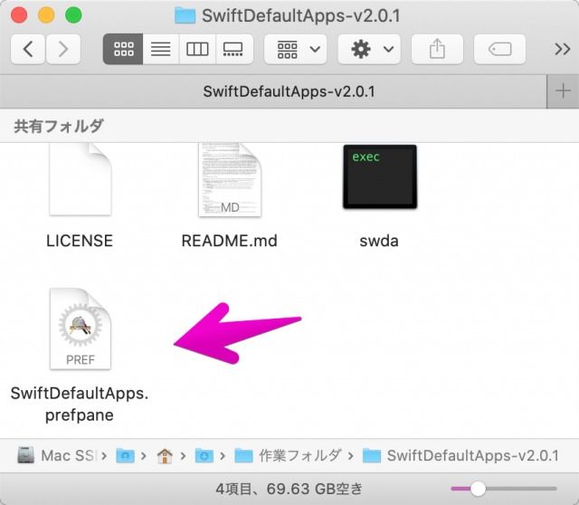 SwiftDefaultAppsのZIP展開後のフォルダの中身