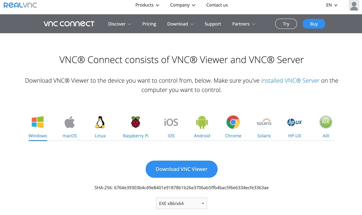 VNC Viewer各OS用のダウンロードページ