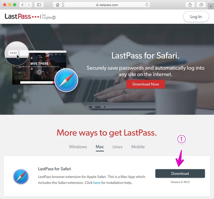 LastPass for Safariのダウンロードページ