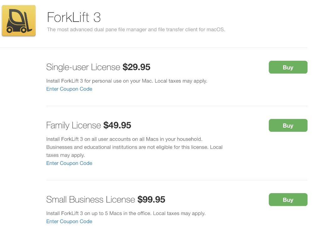 「ForkLift 3」公式サイトのライセンス購入ページ