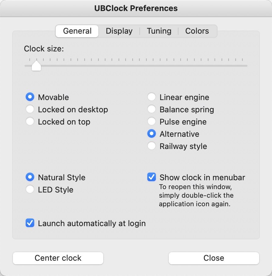 アプリ「UBClock」の「Preferences」-「General」