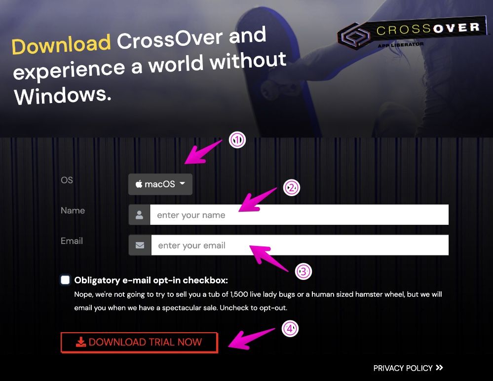 CrossOver20のダウンロードページ