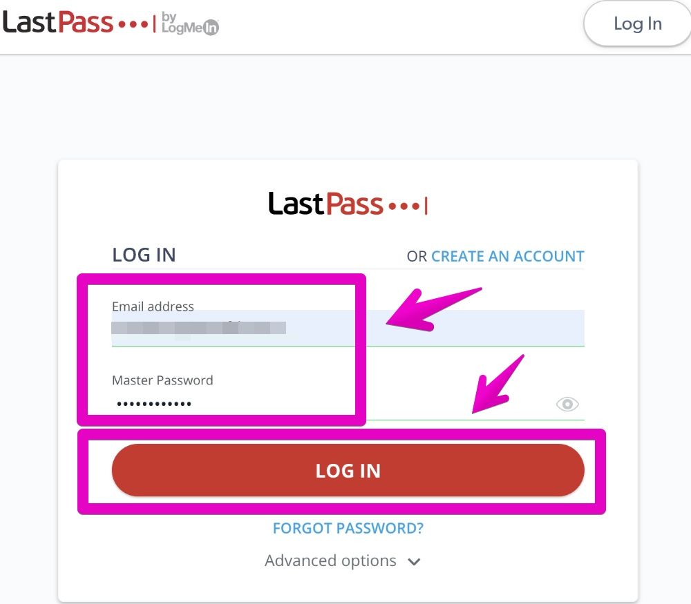 LastPassのログイン画面