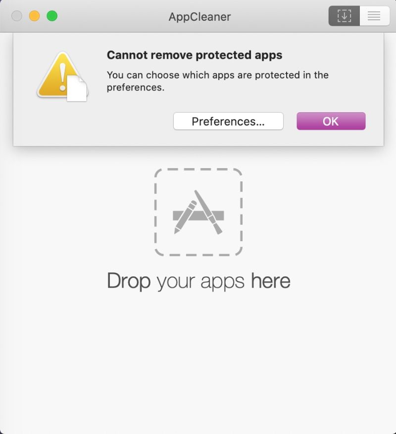 AppCleanerでアプリ削除に失敗したときのエラー画面
