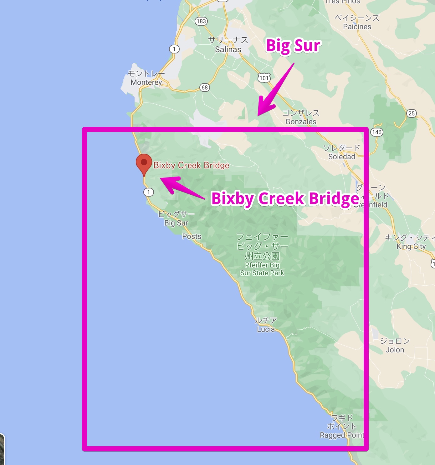 Big Surの位置を示す地図