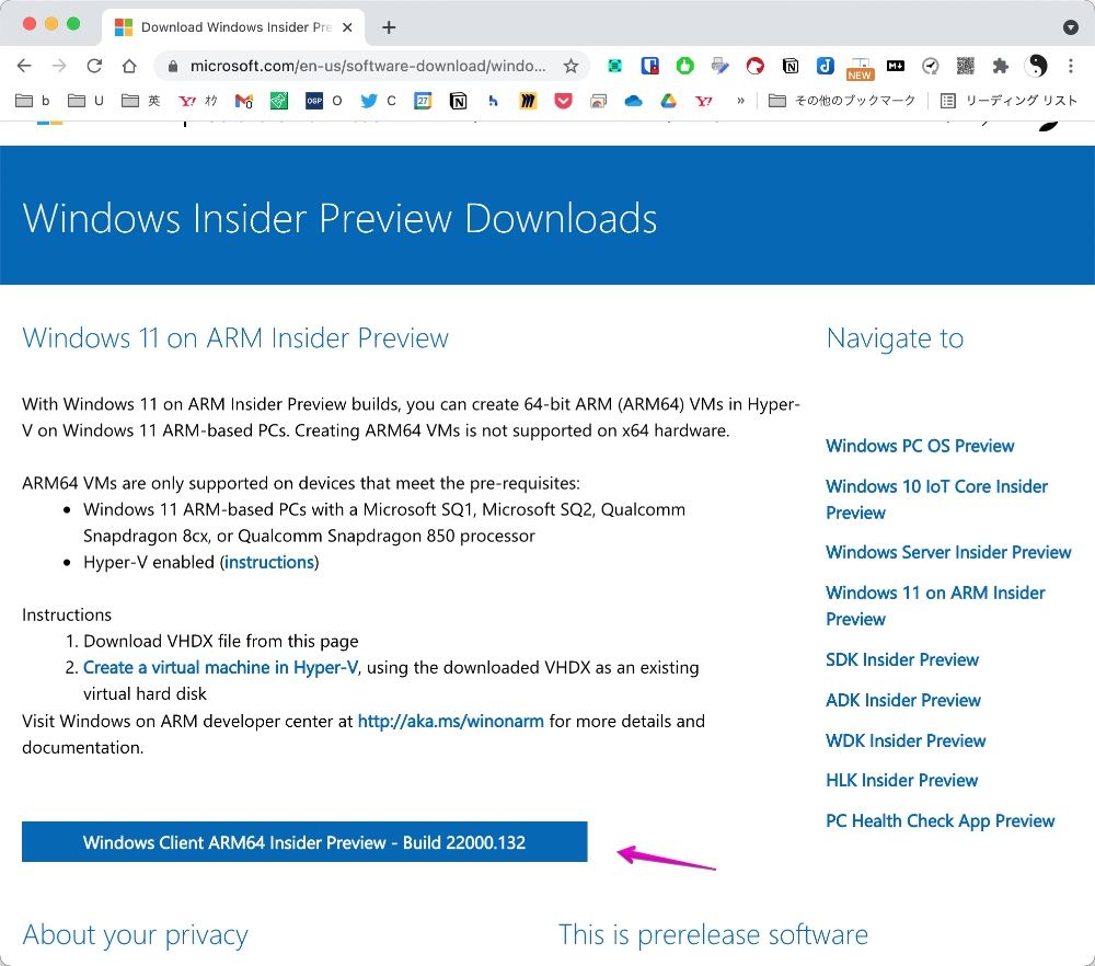 Microsoft Windows 11 Inside Preview Downloads Page
