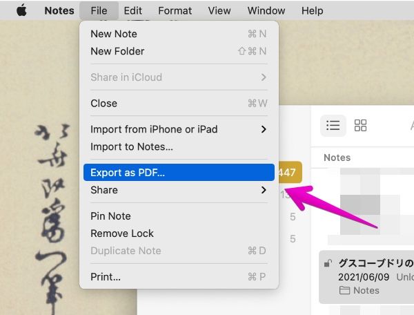 Mac "Notes" Export as PDF