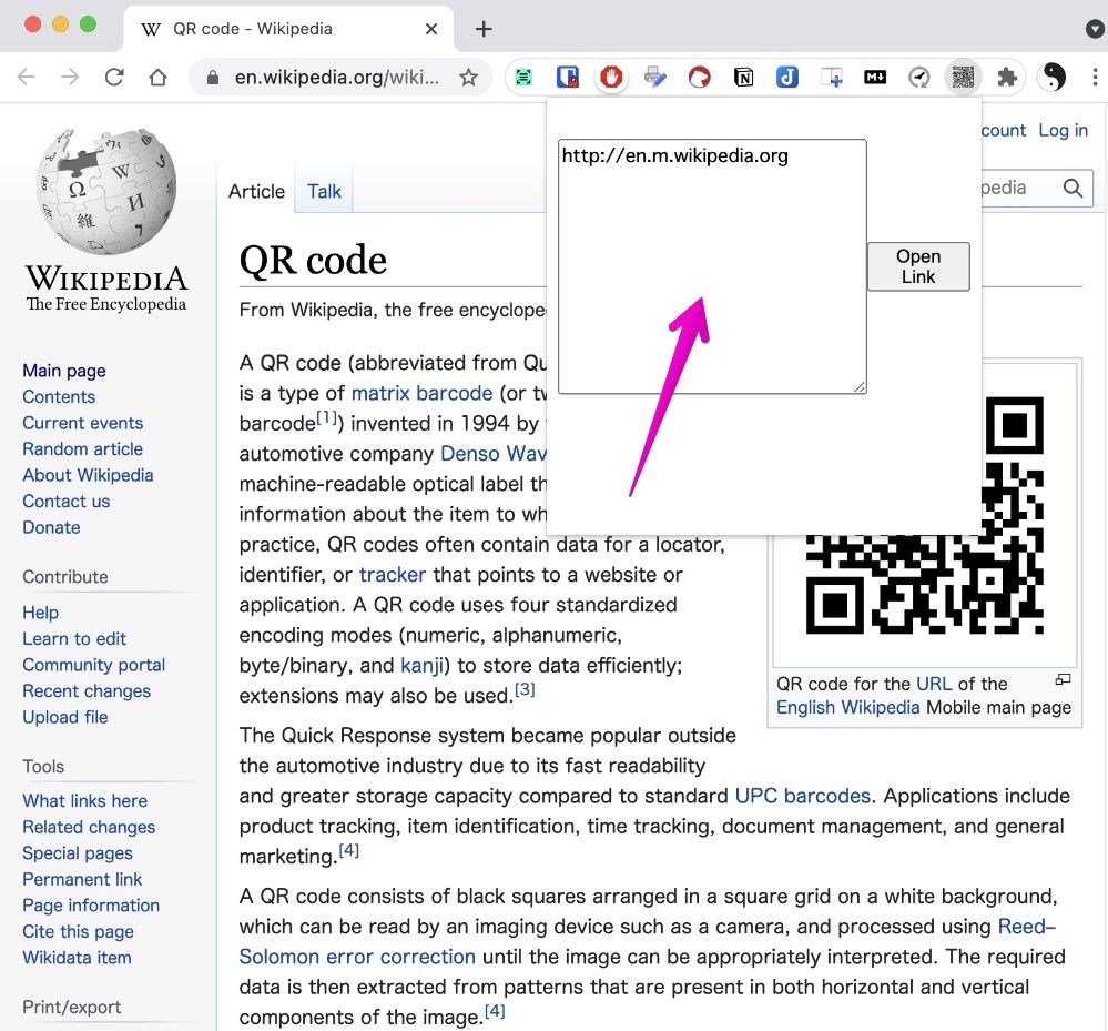 Google Chrome extension "QR Code Reader"