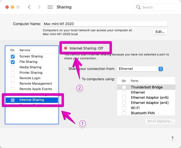 Mac "System Preferences" - "Sharing"