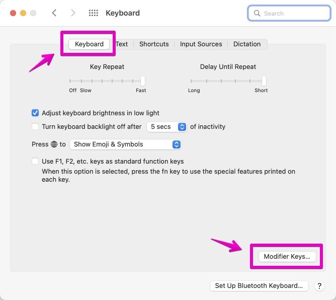 Mac "System Preferences" -> "Keyboard"