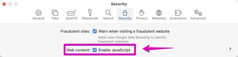 Mac Safari "Preferences" -> "Security"