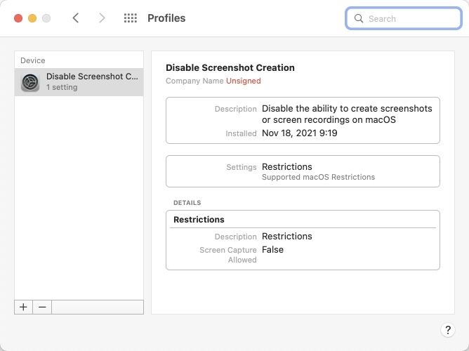 Mac "System Preferences" -> "Profiles"