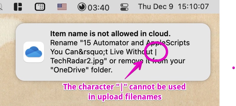Mac OneDrive upload error