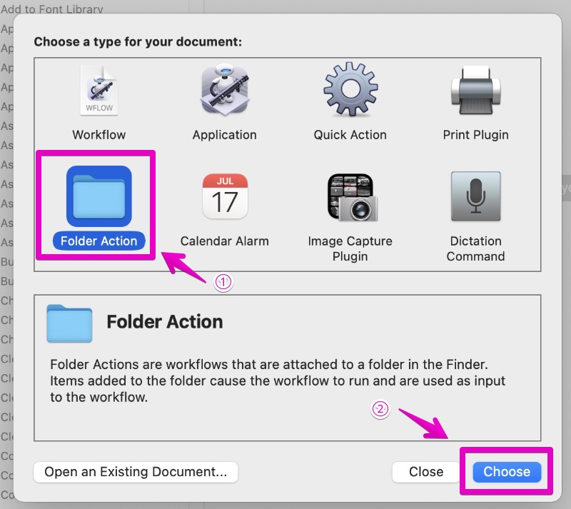 Mac Automator "Choose a type for your document"