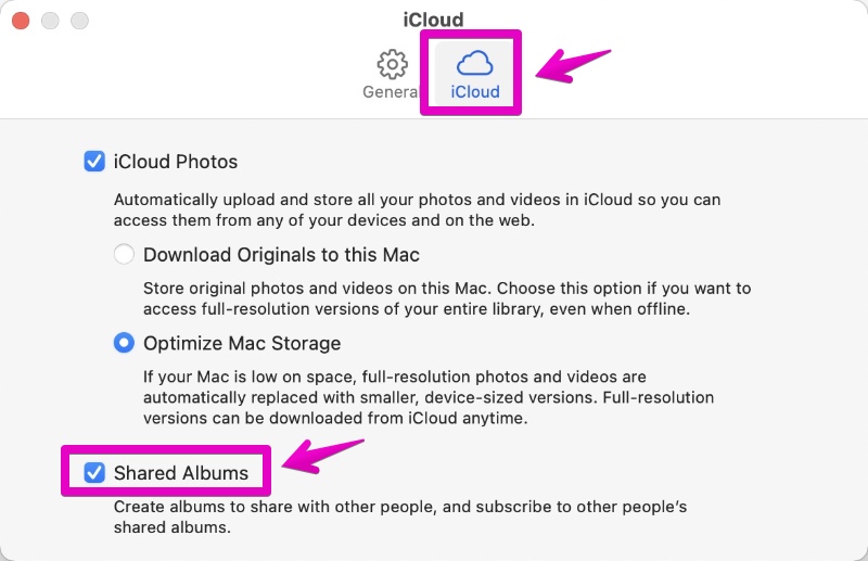 Mac Photos.app Preferences iCloud
