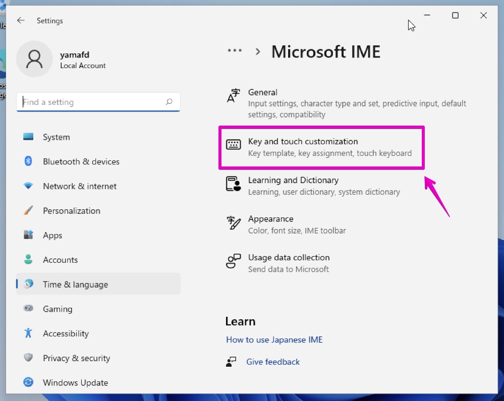 Windows 11 Microsoft IME 設定画面