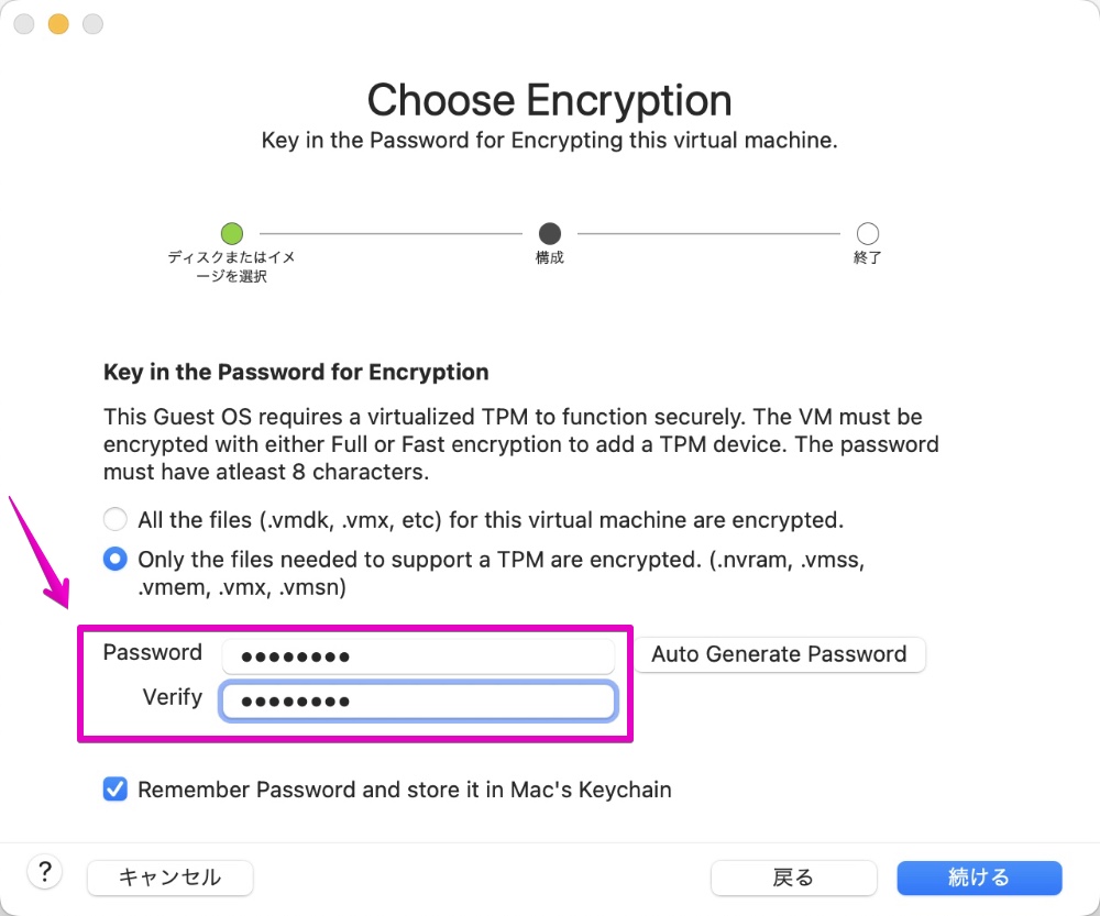 VMware Fusion Choose Encryption